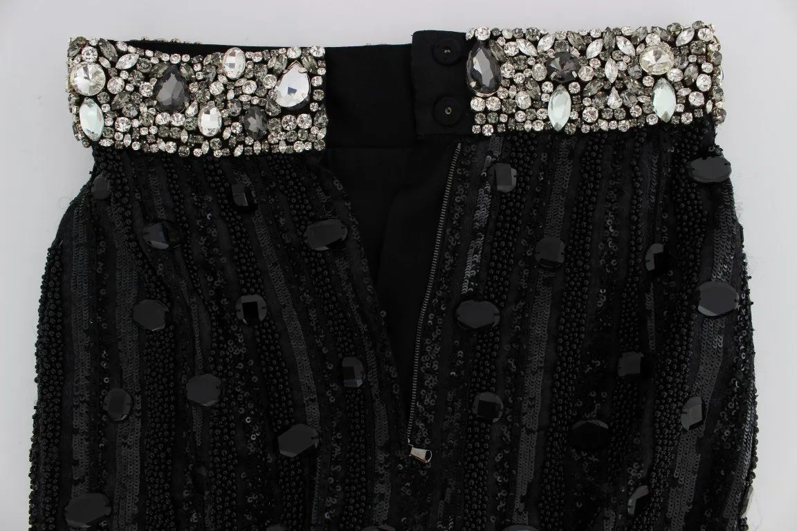Black Crystal Sequined Mini Shorts