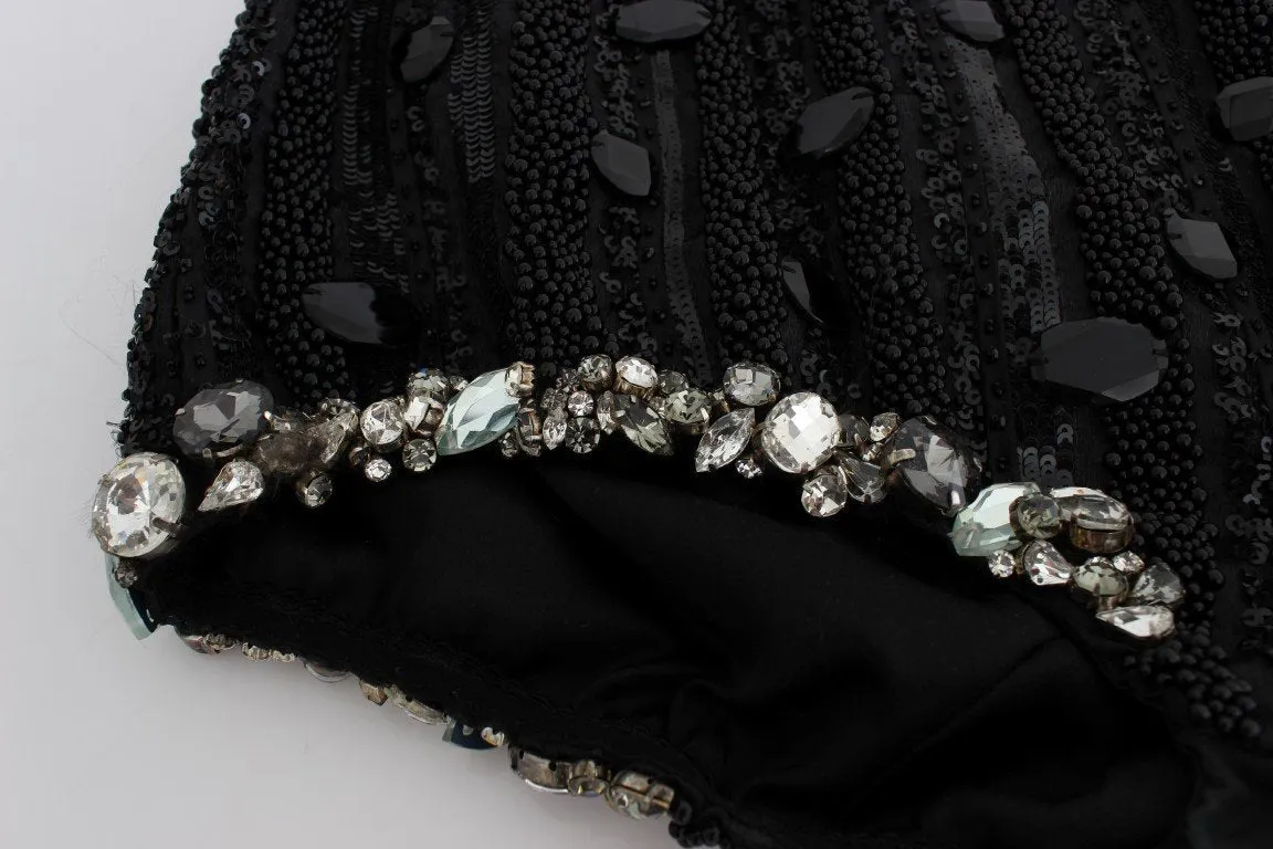 Black Crystal Sequined Mini Shorts