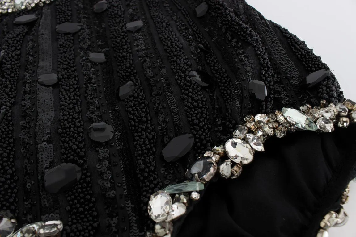 Black Crystal Sequined Mini Shorts