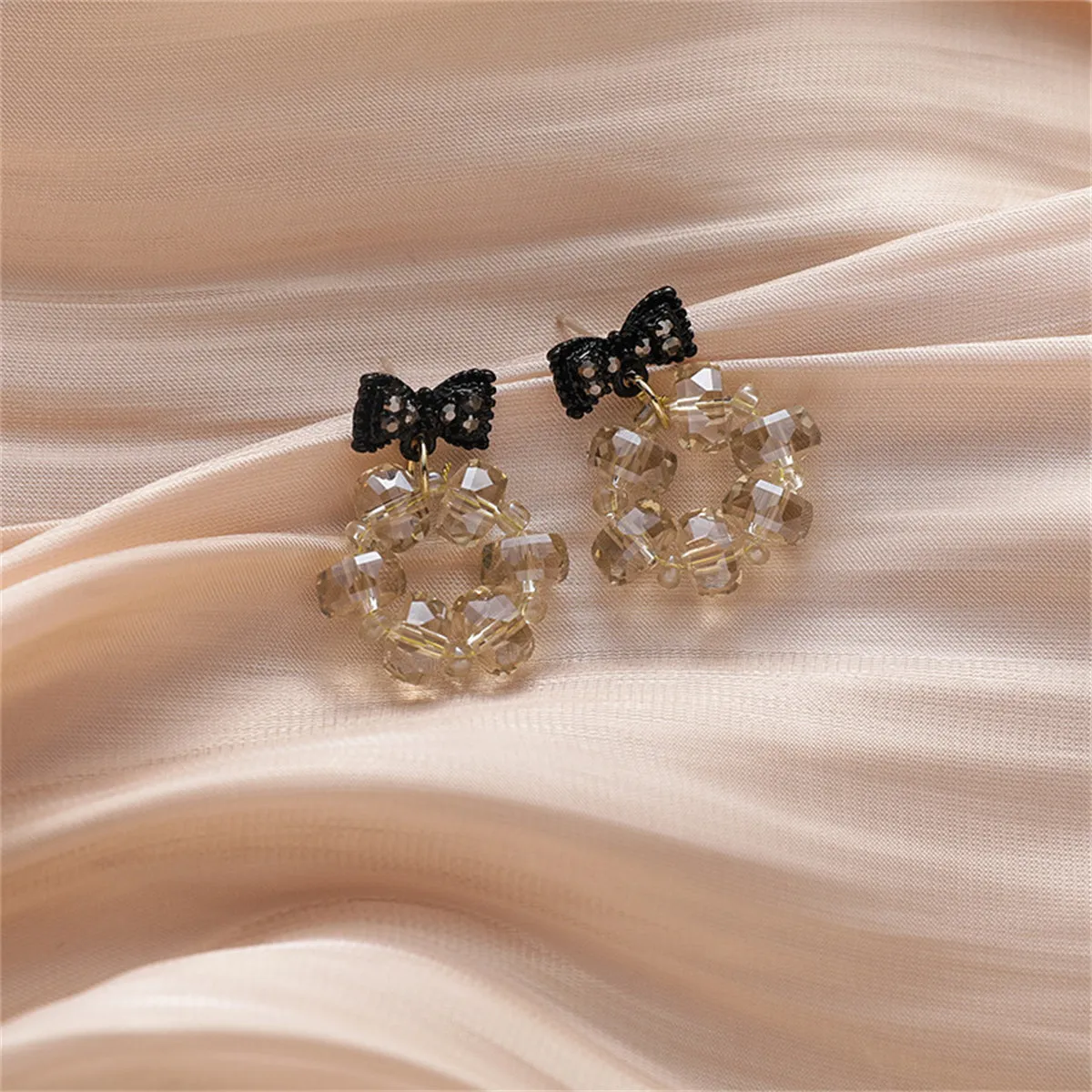 Black Cubic Zirconia & Acrylic Hoop Bow Drop Earrings