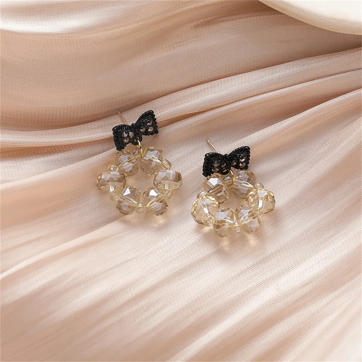 Black Cubic Zirconia & Acrylic Hoop Bow Drop Earrings