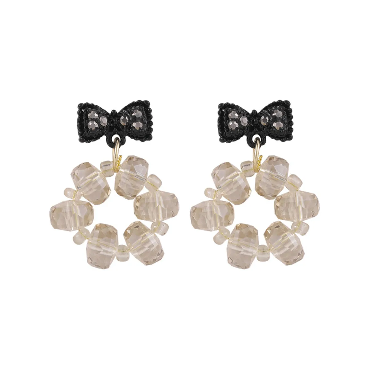Black Cubic Zirconia & Acrylic Hoop Bow Drop Earrings