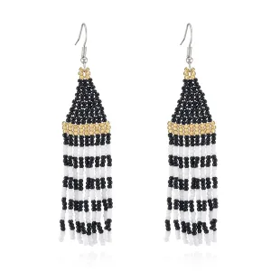Black Howlite Stripe Tassel Drop Earrings