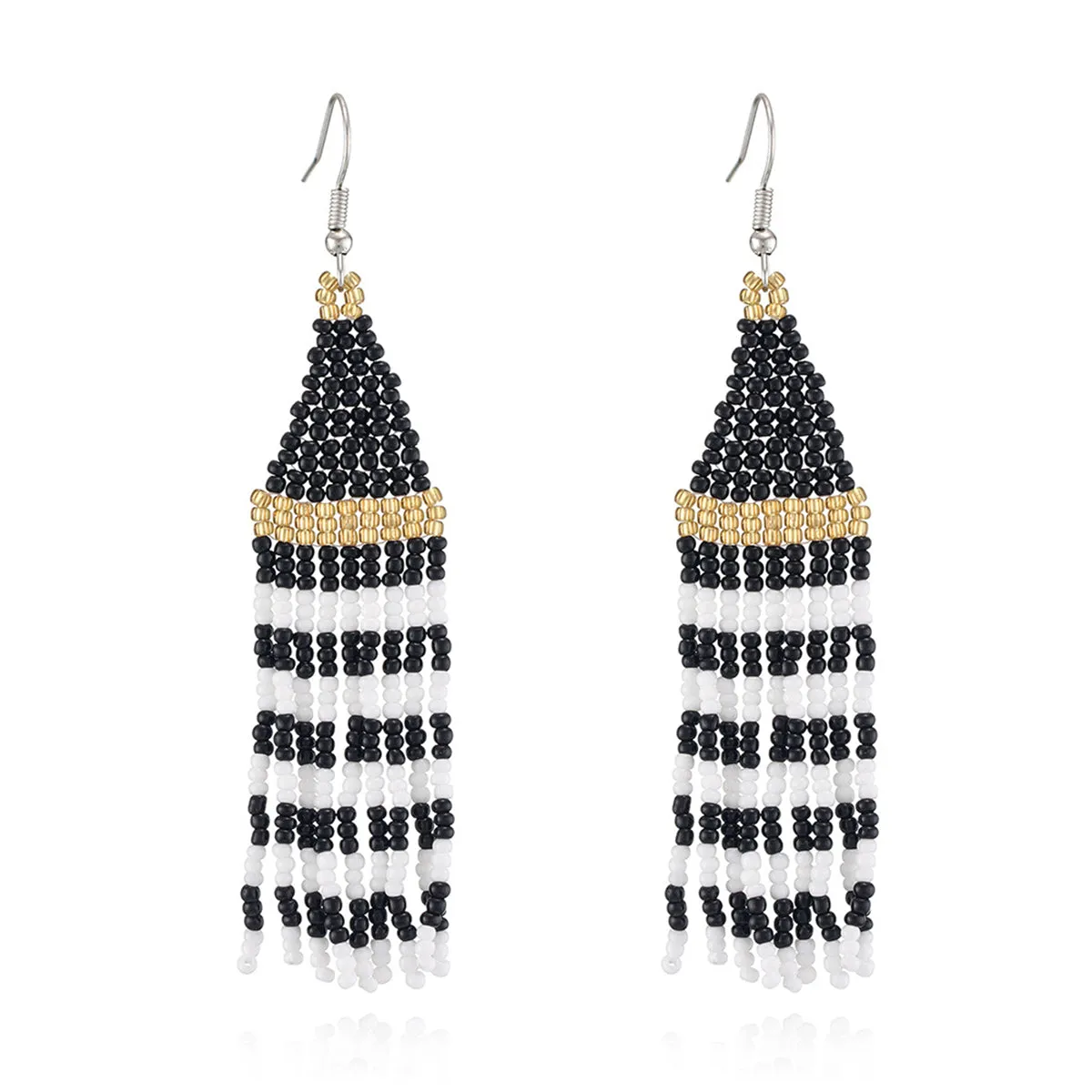 Black Howlite Stripe Tassel Drop Earrings
