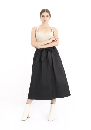 Black Paper Bag Belted Flare Skirt - G-Line