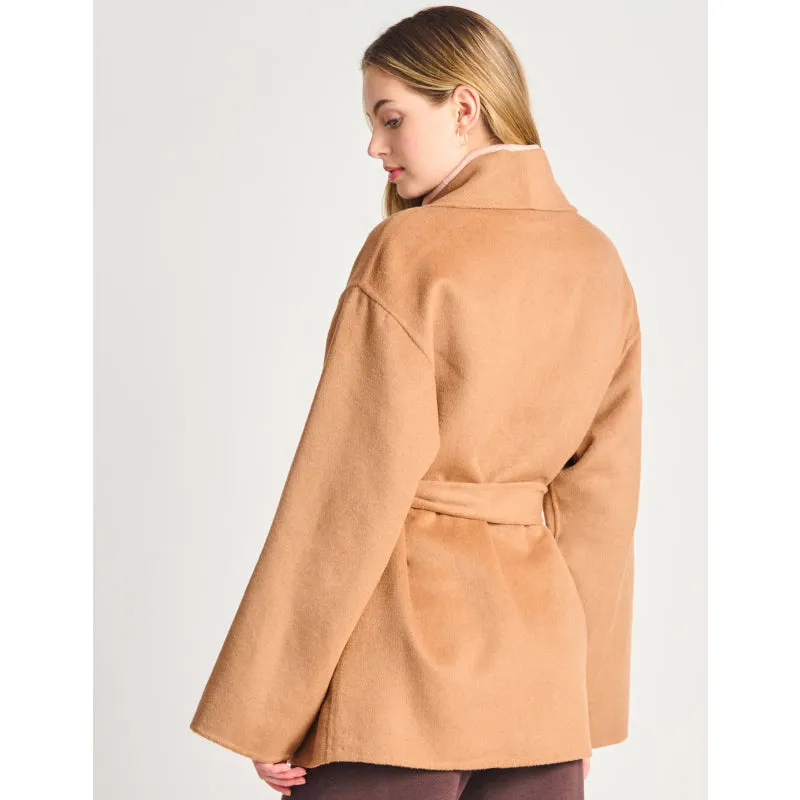 Black Tape Belted Shawl Collar Coat