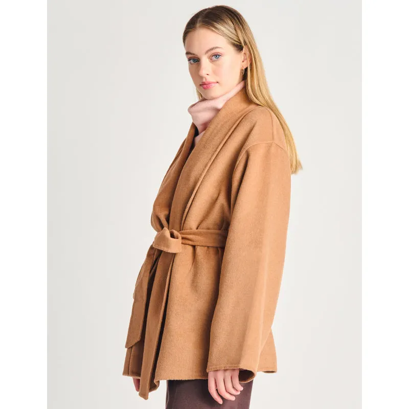 Black Tape Belted Shawl Collar Coat