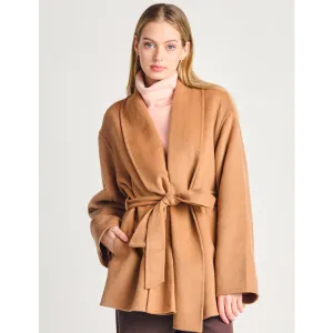 Black Tape Belted Shawl Collar Coat