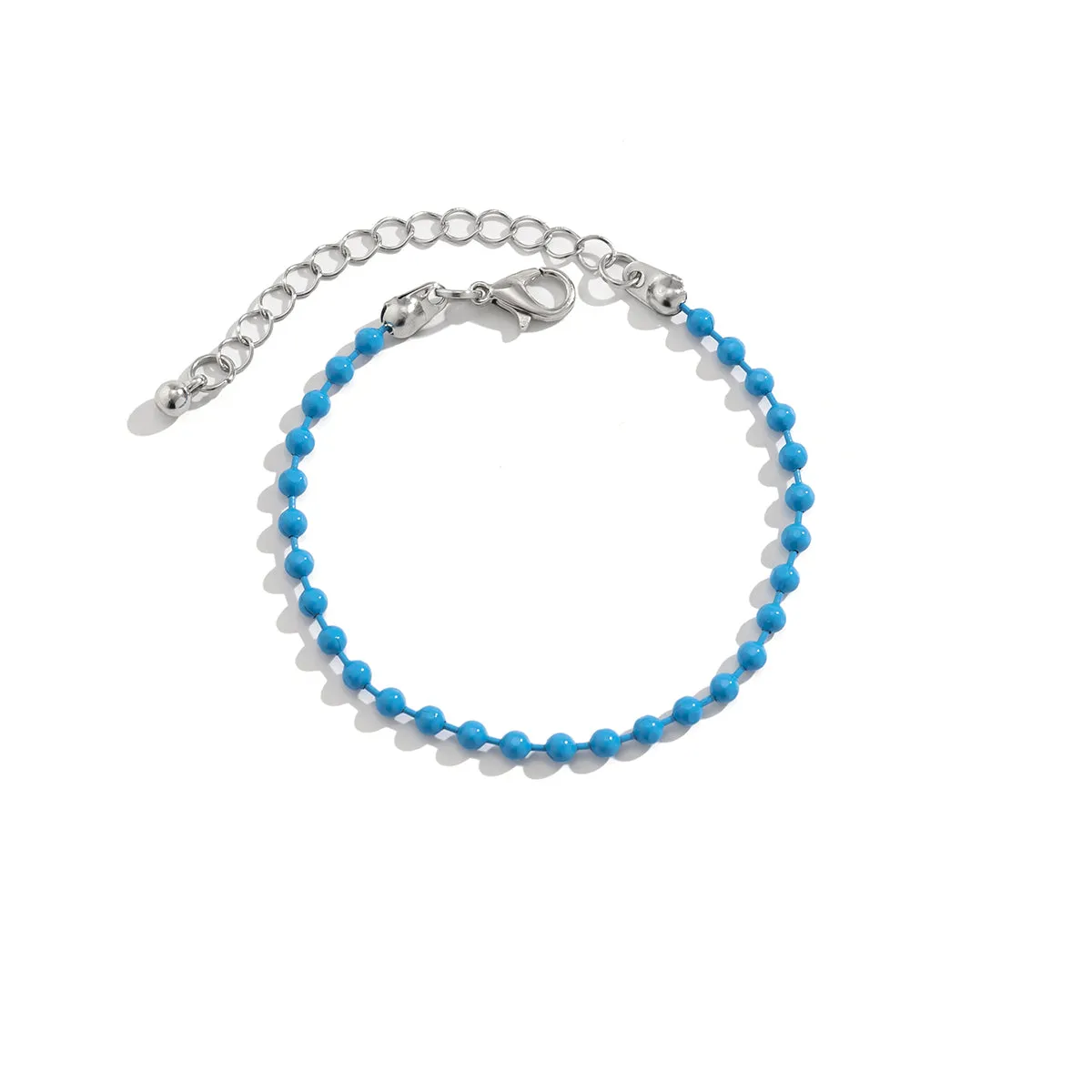 Blue Enamel & Silver-Plated Beaded Chain Bracelet