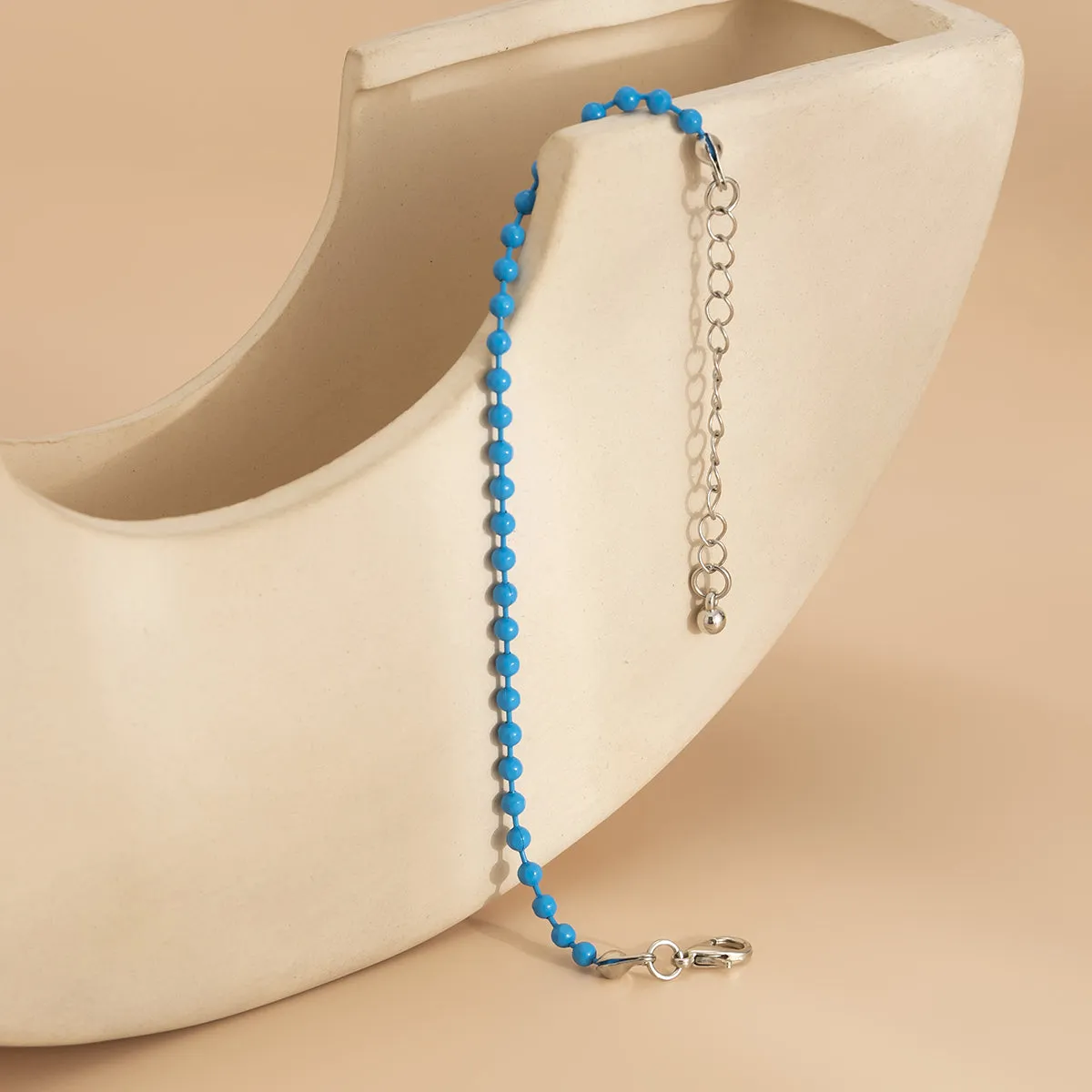 Blue Enamel & Silver-Plated Beaded Chain Bracelet