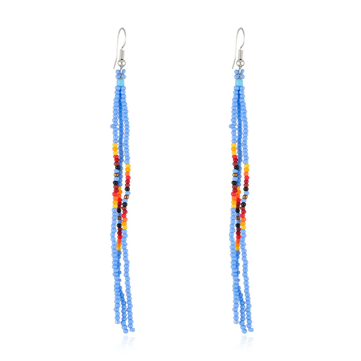 Blue Howlite & Silver-Plated Tassel Drop Earrings