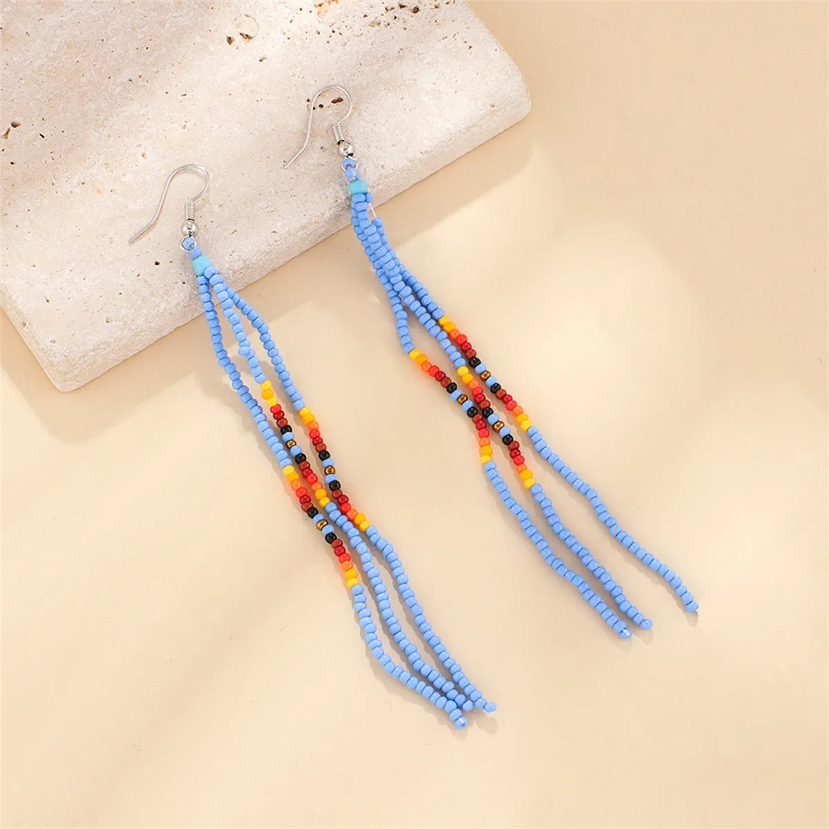 Blue Howlite & Silver-Plated Tassel Drop Earrings
