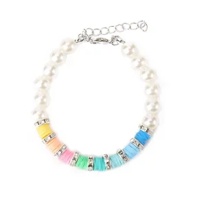 Blue Polymer Clay & Pearl Multicolor Beaded Bracelet