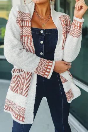 Bright White Western Aztec Belted Cardigan