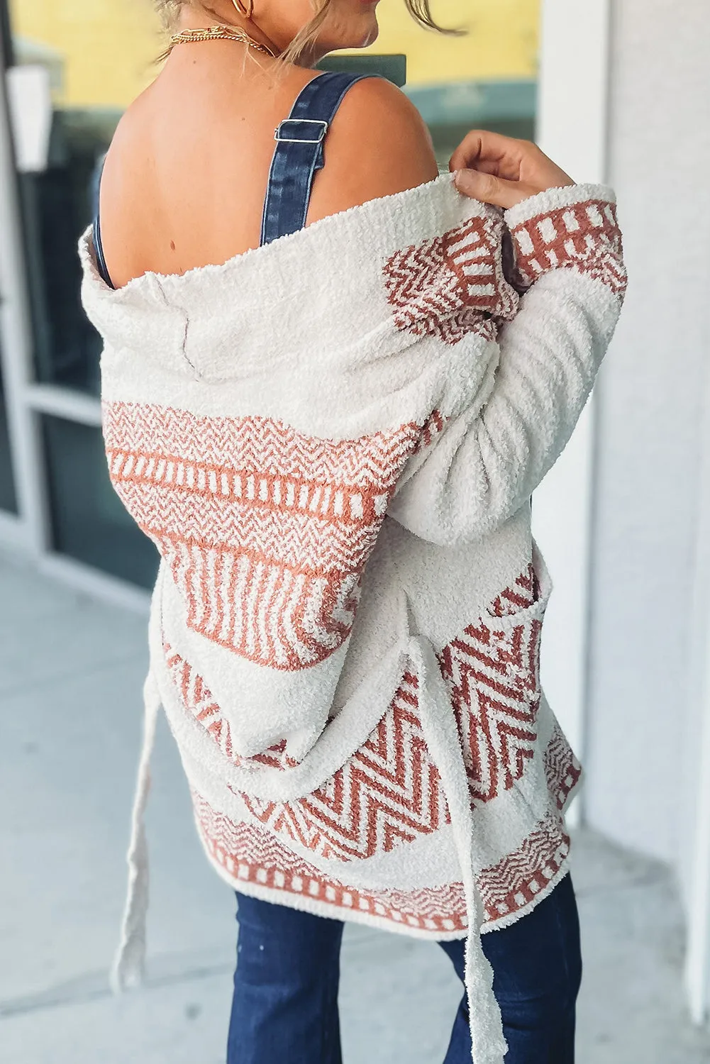 Bright White Western Aztec Belted Cardigan