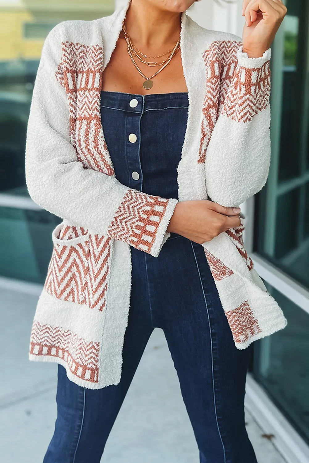 Bright White Western Aztec Belted Cardigan