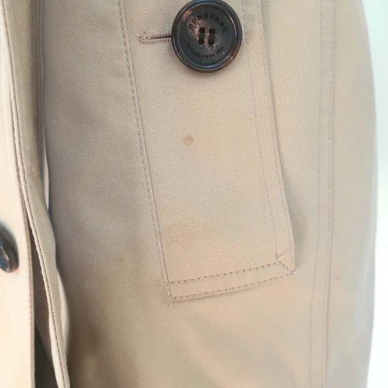 Burberry Queensborough Leather-Trim Trench Coat Beige Size US 2 Belted Jacket