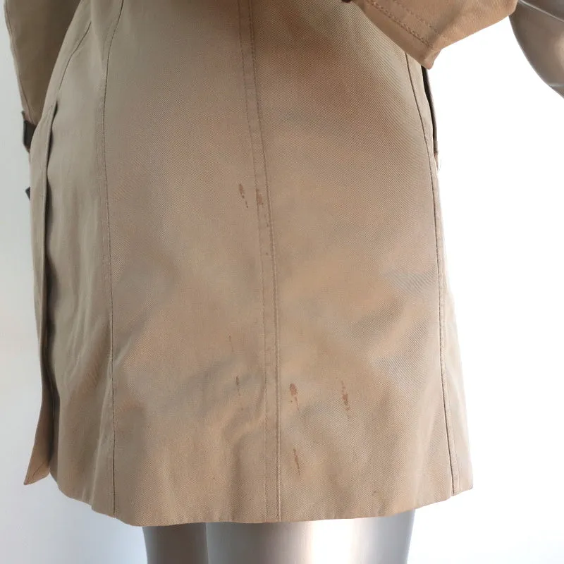 Burberry Queensborough Leather-Trim Trench Coat Beige Size US 2 Belted Jacket