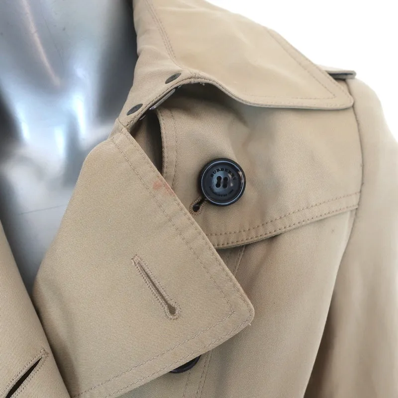 Burberry Queensborough Leather-Trim Trench Coat Beige Size US 2 Belted Jacket