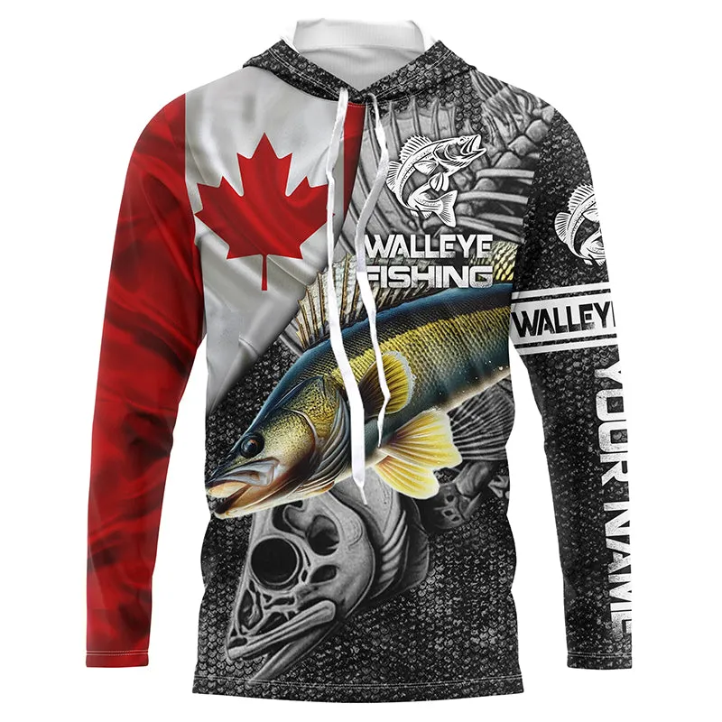Canadian Flag Walleye Fishing skull reaper Custom fishing jerseys | Long sleeve, Long Sleeve Hooded NPQ787