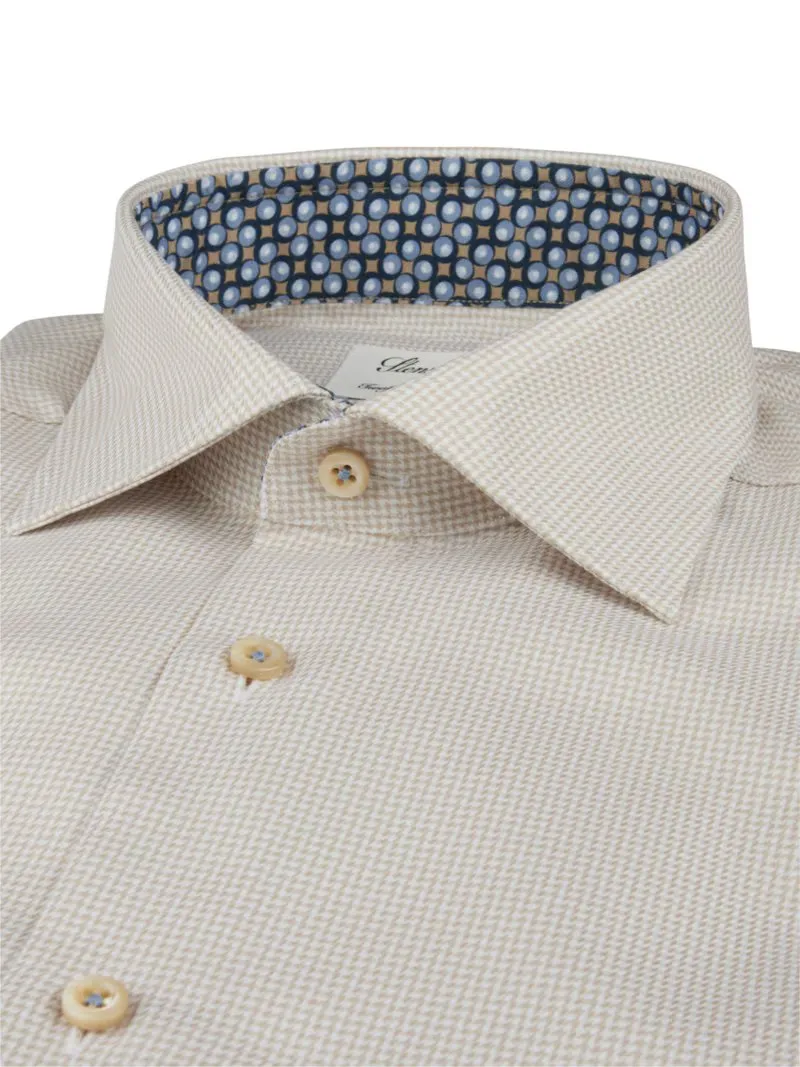 Checked Contrast Twill Shirt - Beige