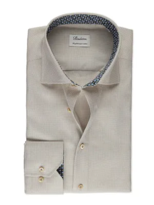 Checked Contrast Twill Shirt - Beige