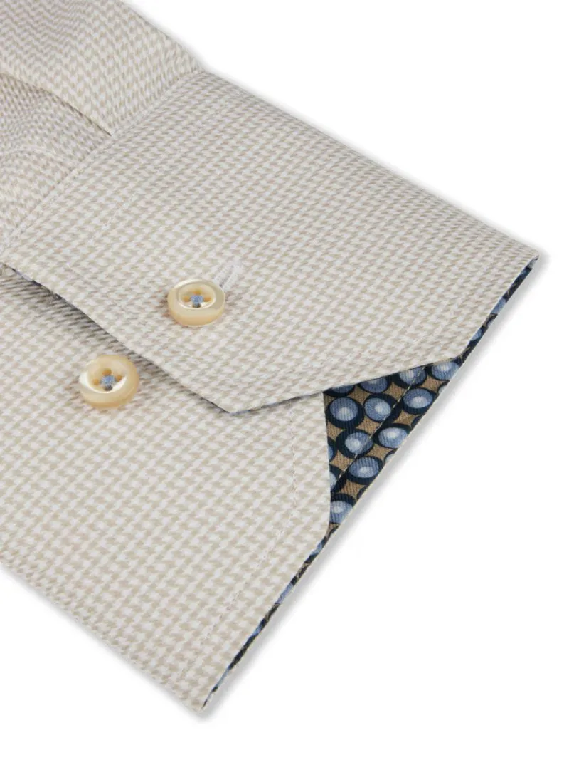 Checked Contrast Twill Shirt - Beige