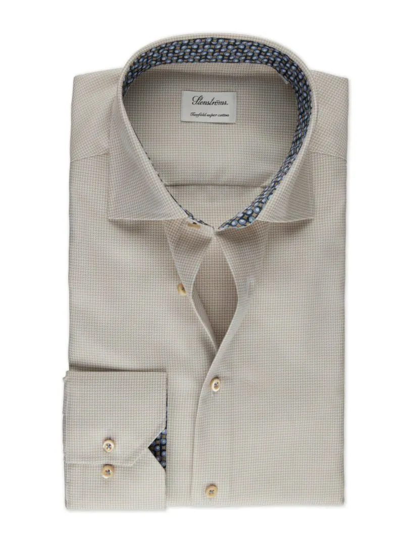 Checked Contrast Twill Shirt - Beige
