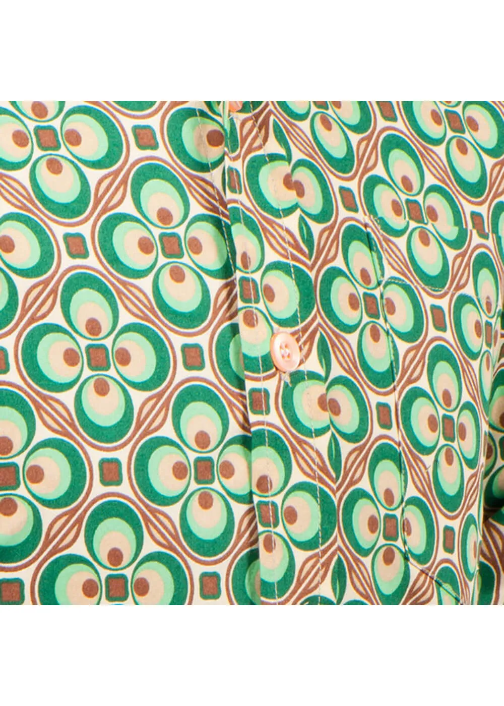 Chenaski Men Dotsgrid 70's Shirt Cream Green