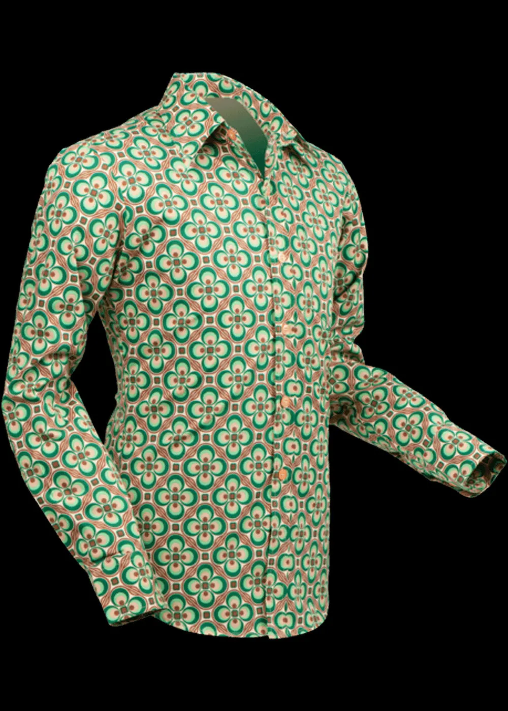 Chenaski Men Dotsgrid 70's Shirt Cream Green