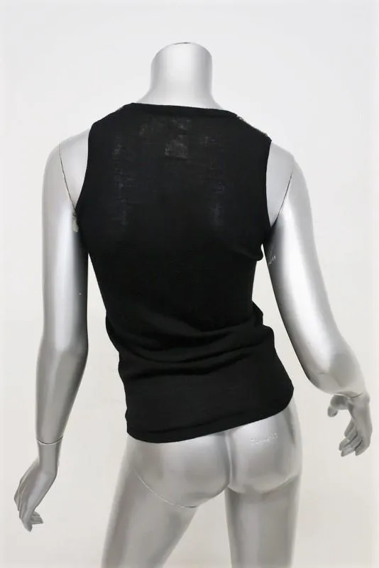 Chloe Tank Top Black Beaded Wool Knit Size Extra Small