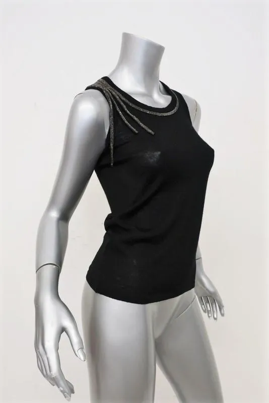 Chloe Tank Top Black Beaded Wool Knit Size Extra Small