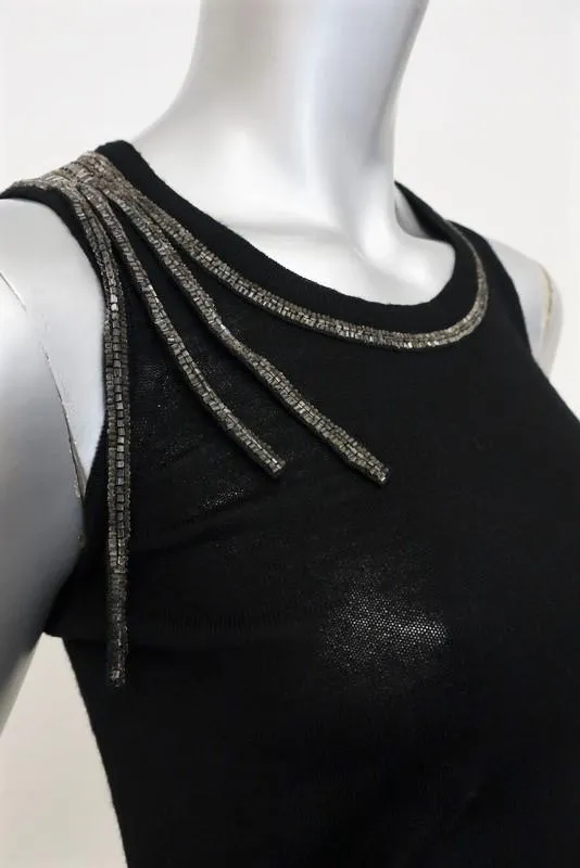 Chloe Tank Top Black Beaded Wool Knit Size Extra Small