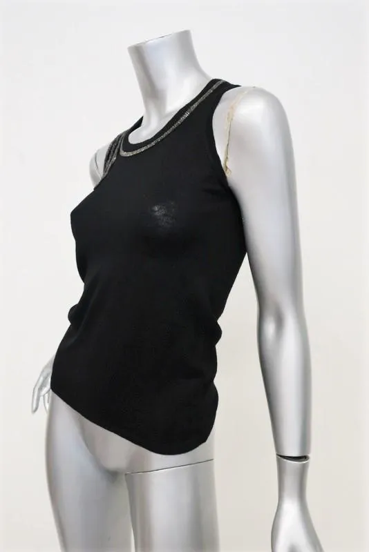 Chloe Tank Top Black Beaded Wool Knit Size Extra Small