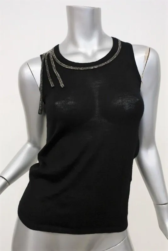 Chloe Tank Top Black Beaded Wool Knit Size Extra Small