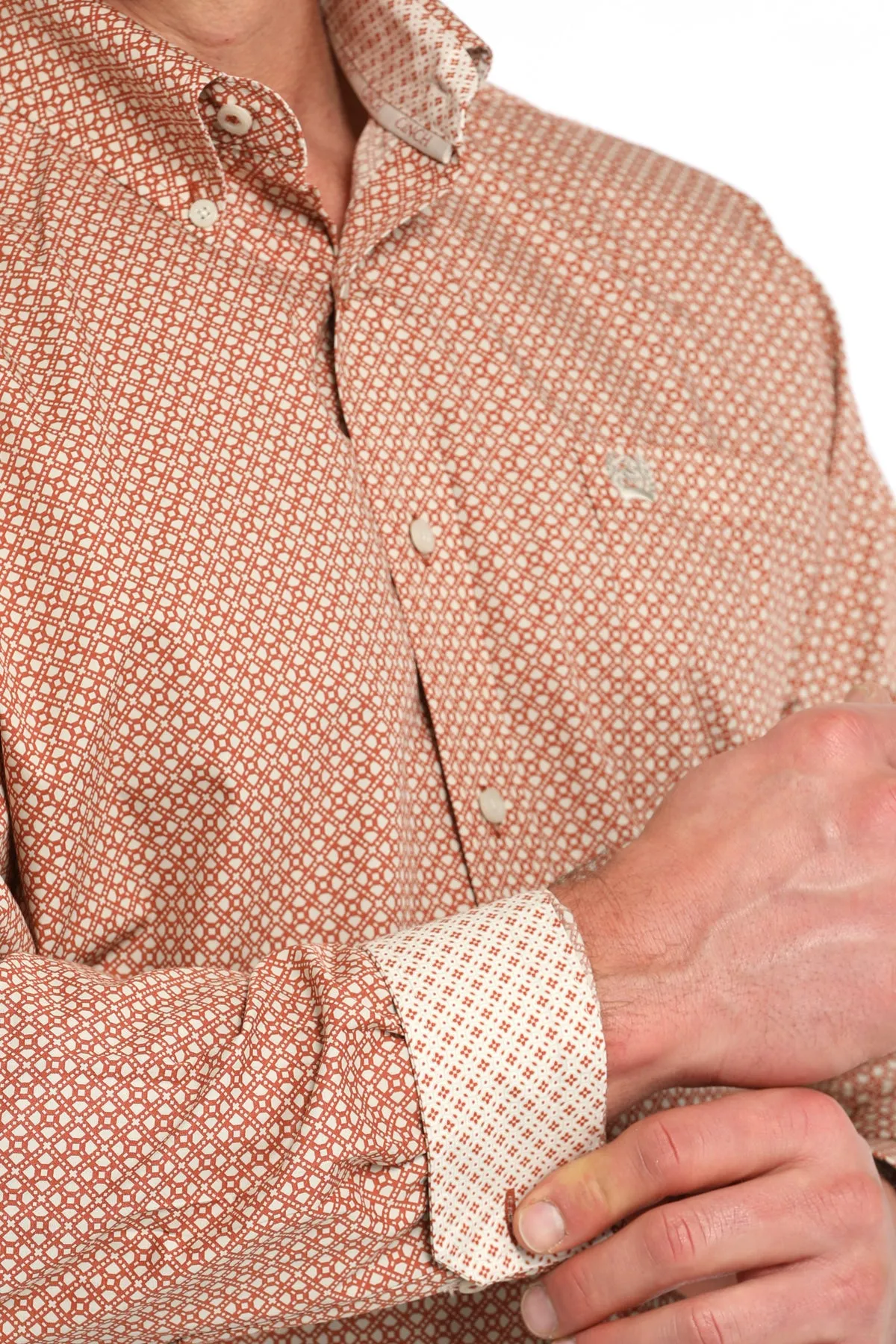 Cinch Orange Geometric Print Button-Down Shirt for Men