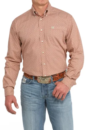Cinch Orange Geometric Print Button-Down Shirt for Men