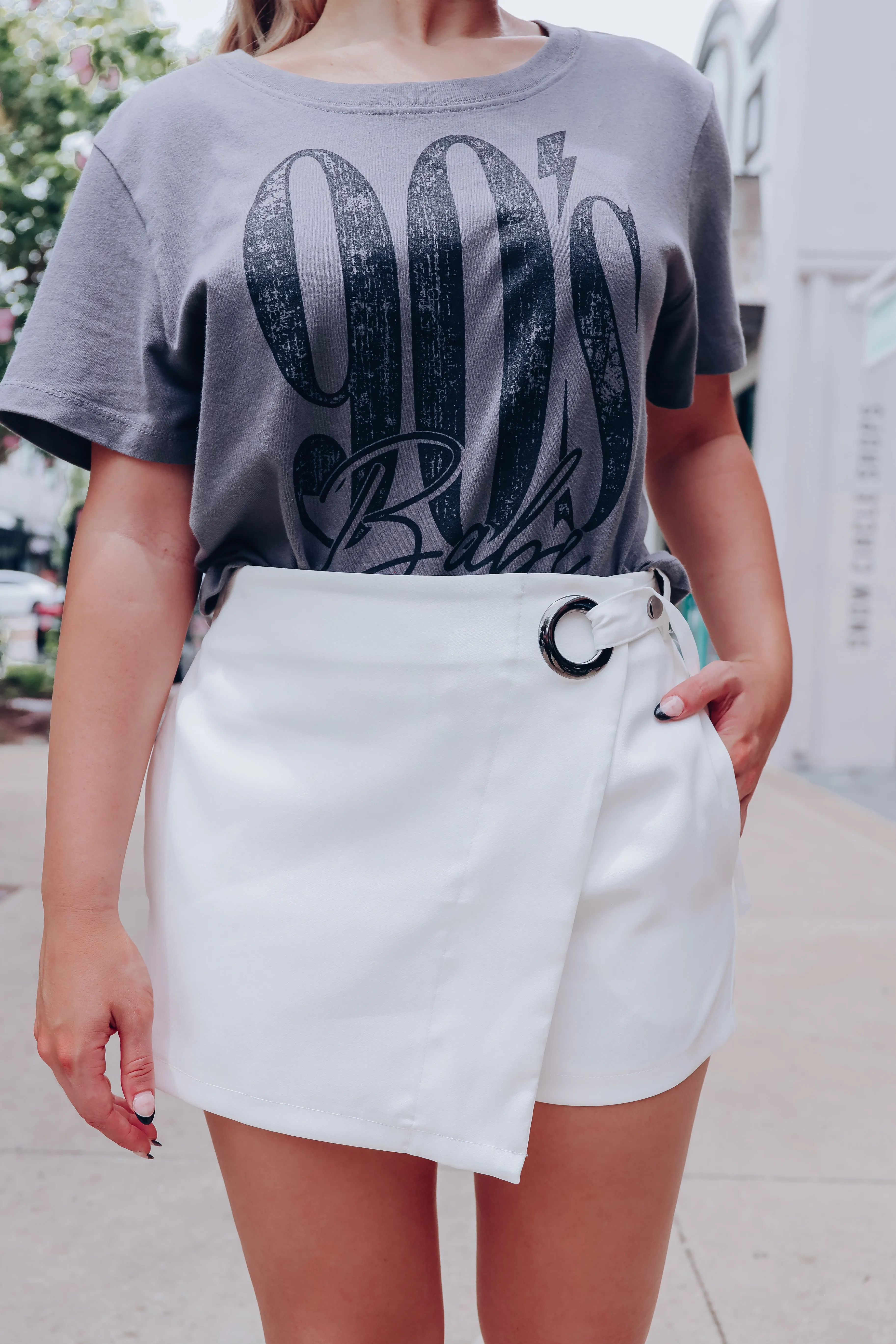 Circle Wrap Front Mini Skort - White