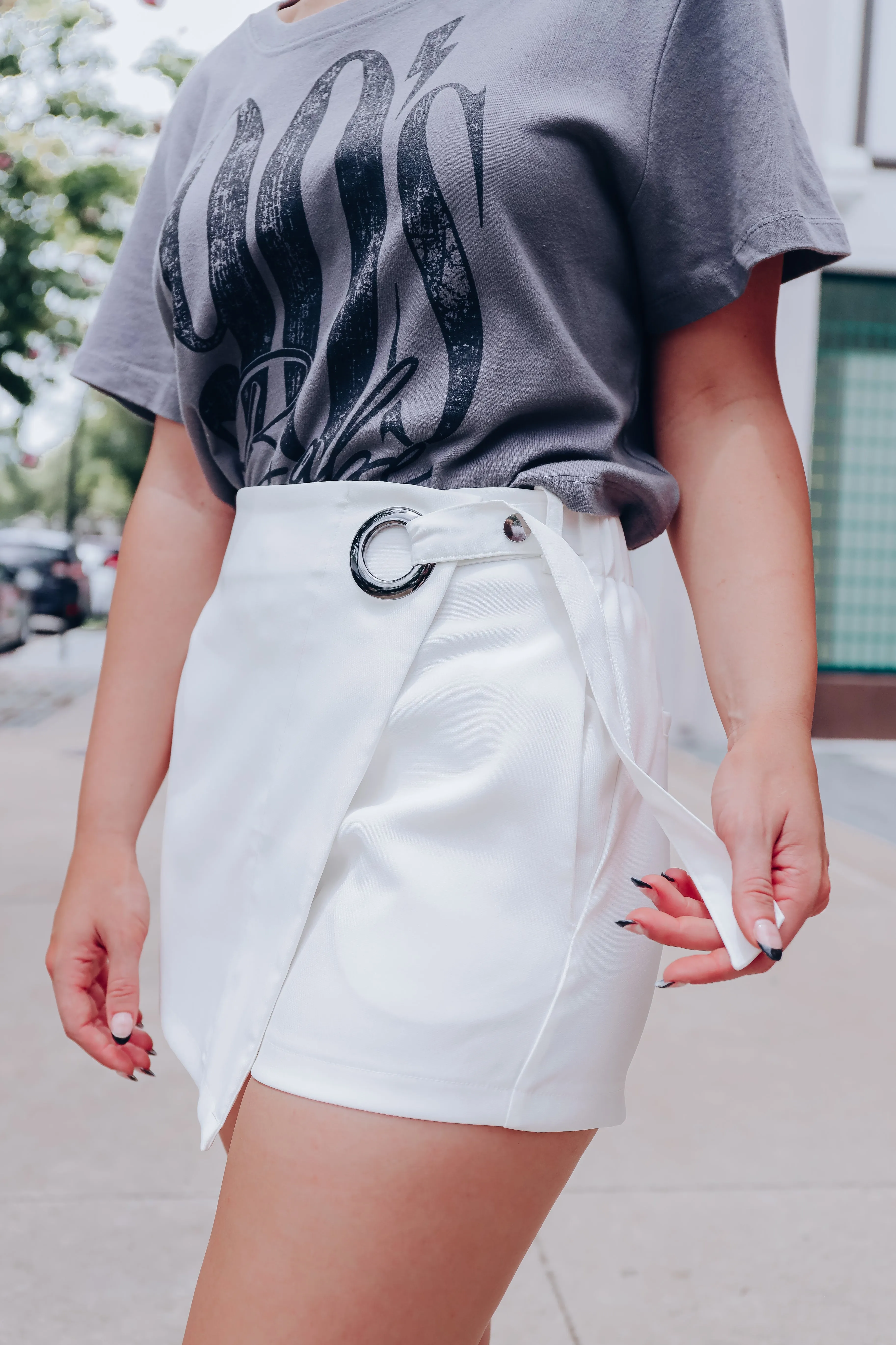 Circle Wrap Front Mini Skort - White