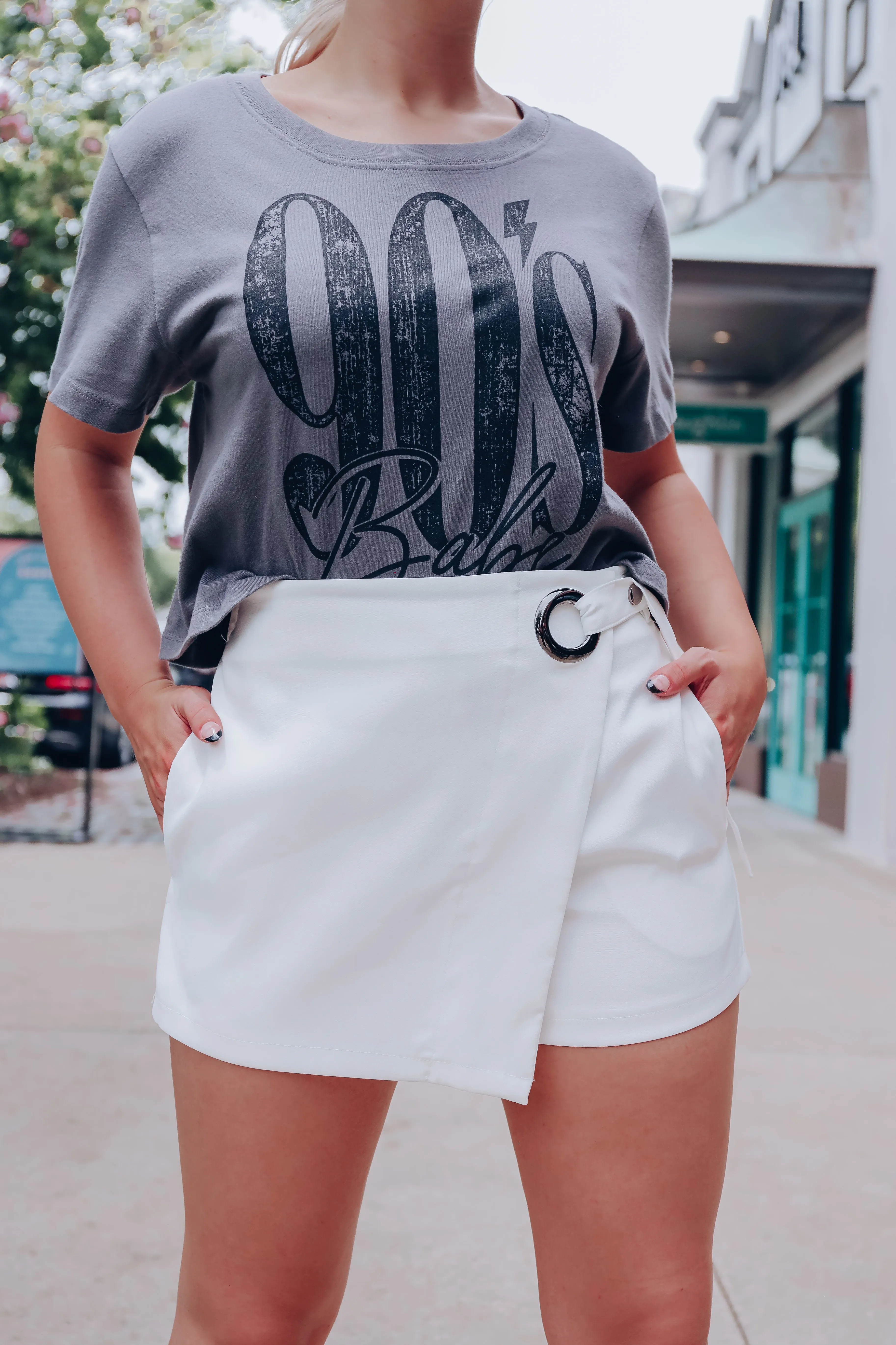 Circle Wrap Front Mini Skort - White