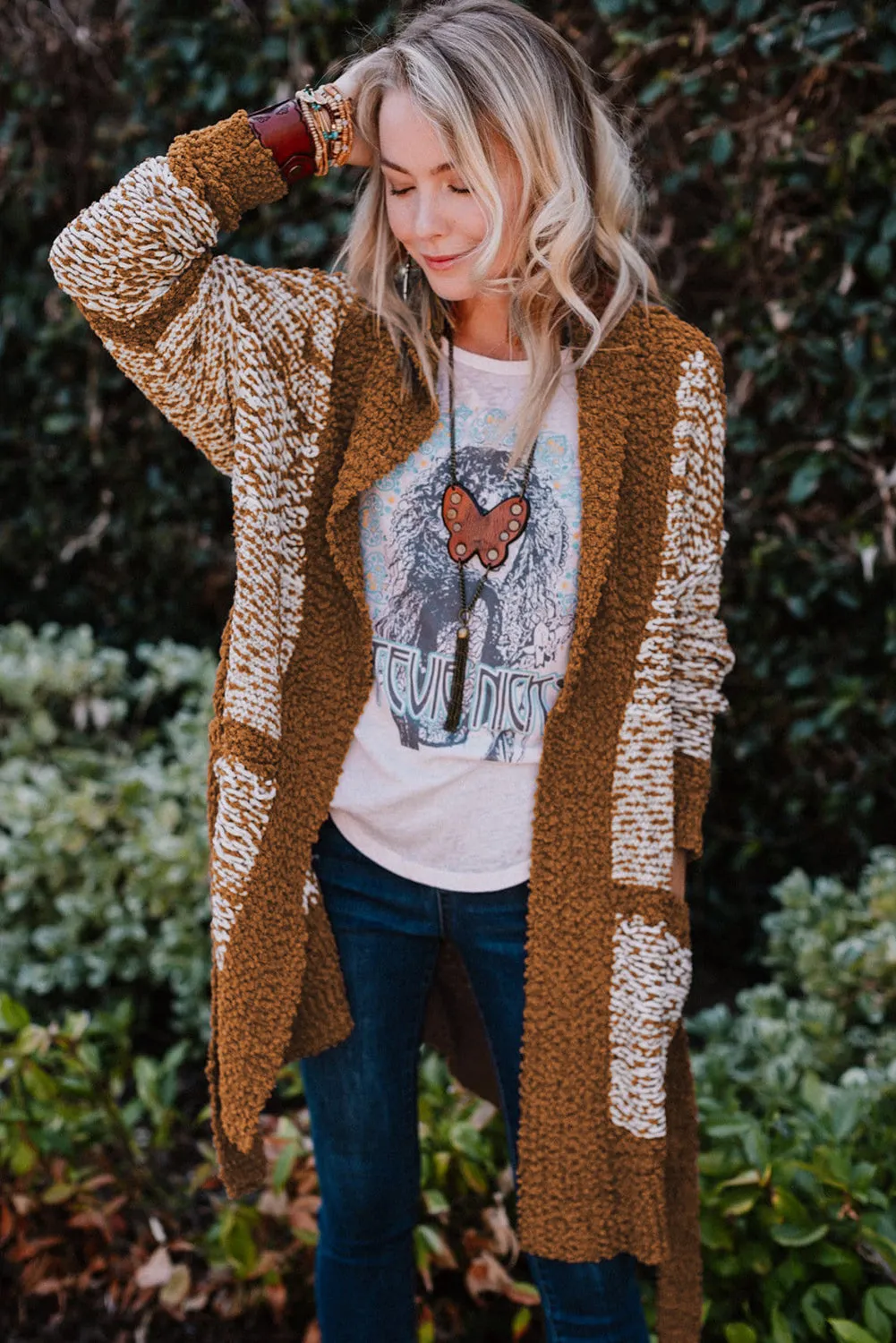 Coffee Red Contrast Trim Long Sleeve Belted Cardigan