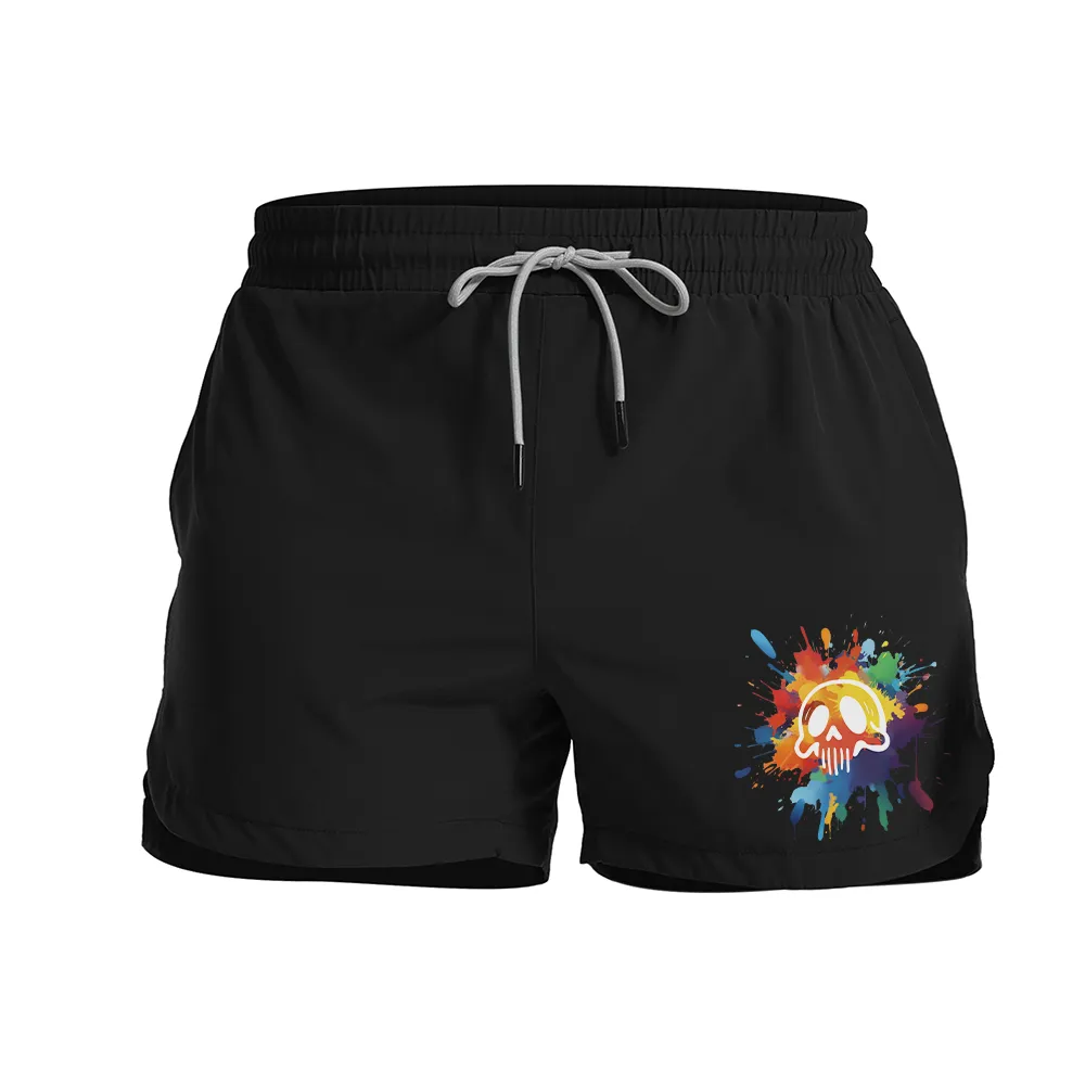 Colorful Skull Graphic Shorts