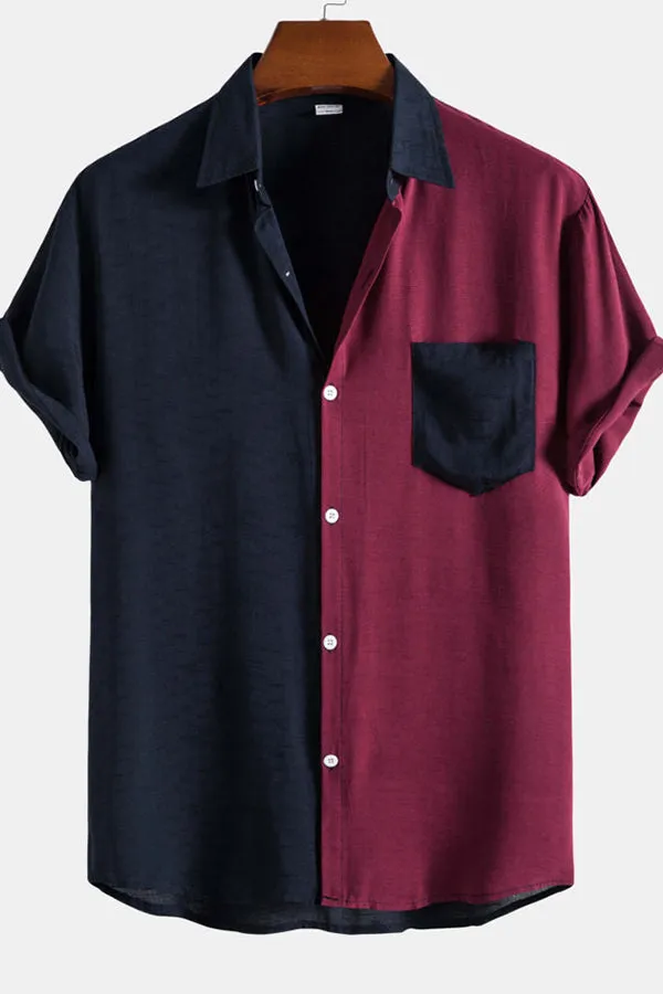 Contrast Color Lapel Cotton Shirts