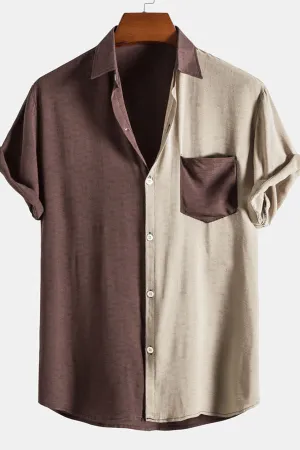 Contrast Color Lapel Cotton Shirts