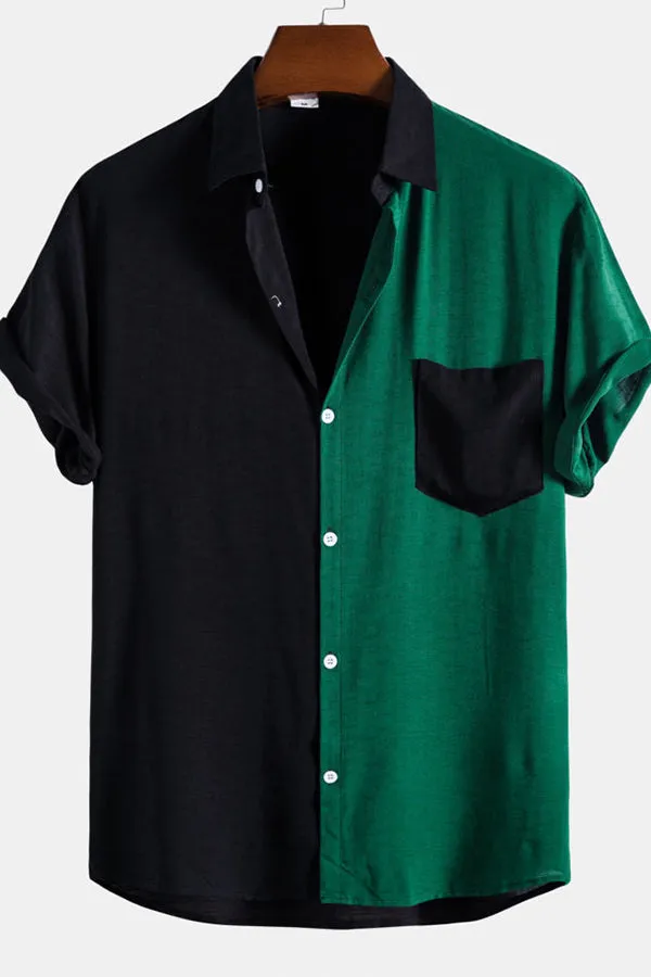Contrast Color Lapel Cotton Shirts