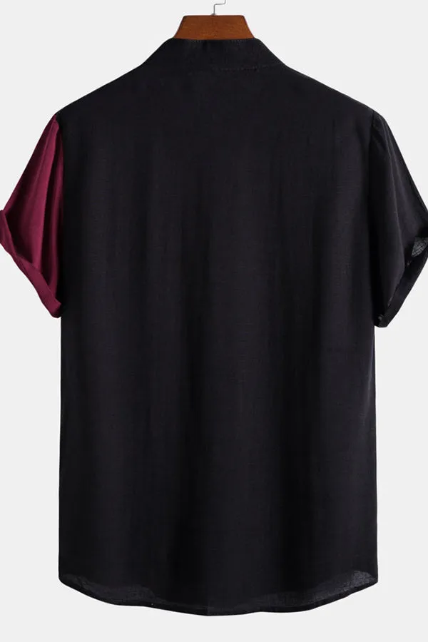 Contrast Color Short Sleeve Shirts
