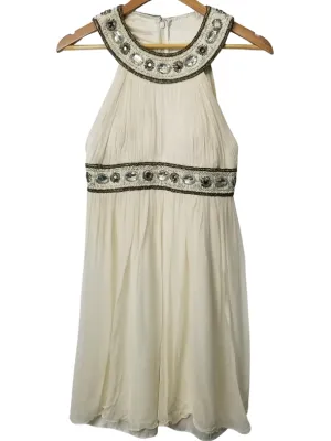 Cream and Gold Jeweled A-Line Dress