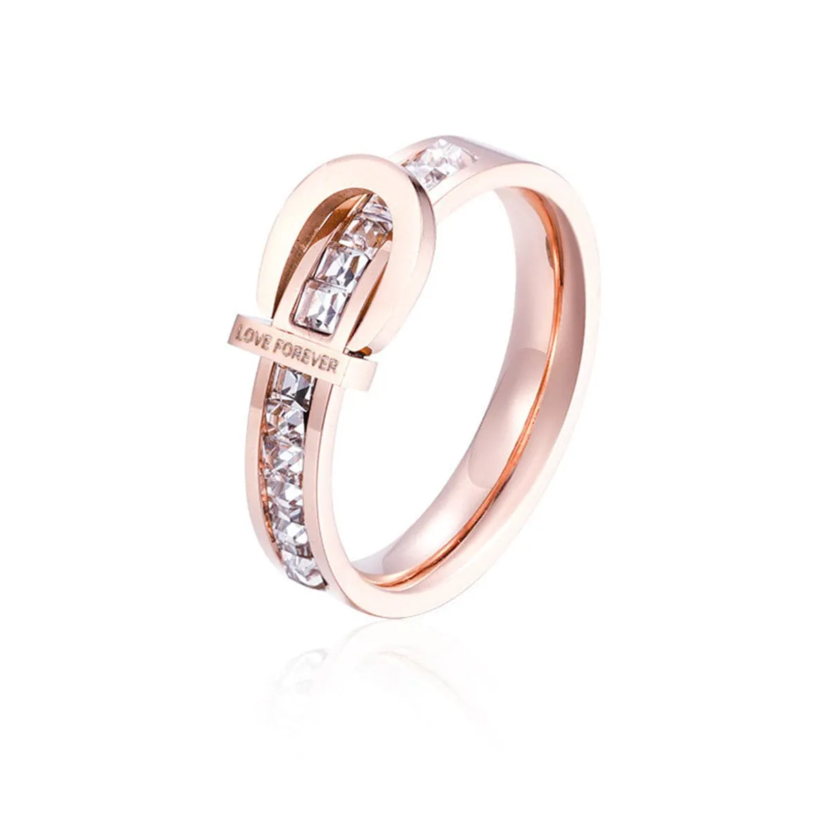 Crystal & 18K Rose Gold-Plated Belt Buckle Ring