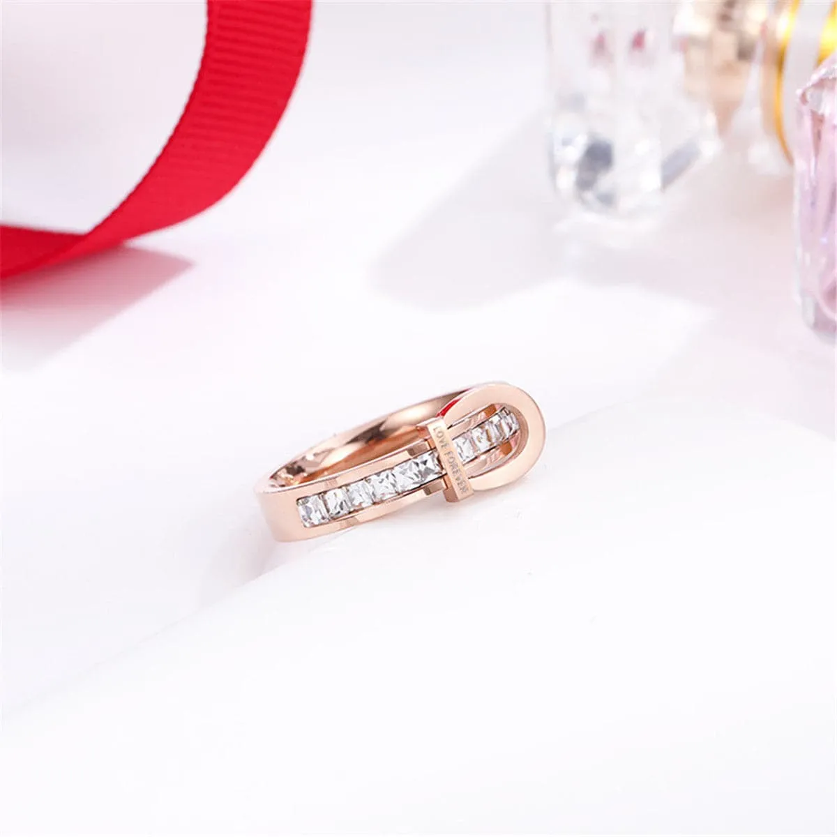Crystal & 18K Rose Gold-Plated Belt Buckle Ring