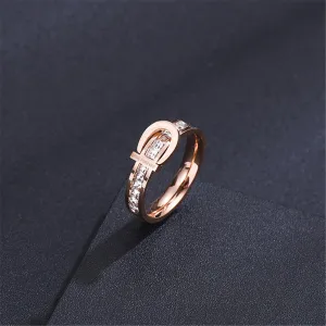 Crystal & 18K Rose Gold-Plated Belt Buckle Ring